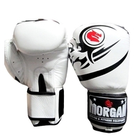 MORGAN ELITE BOXING & MUAY THAI LEATHER GLOVES (8 -12 & 16oz) [12oz White]